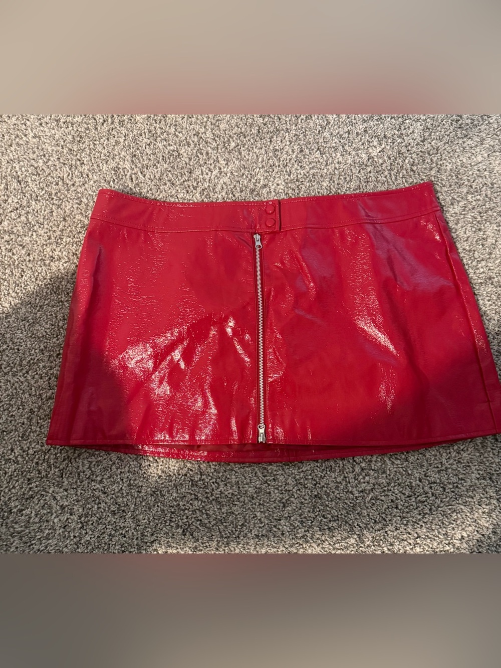 Red leather mini skirt